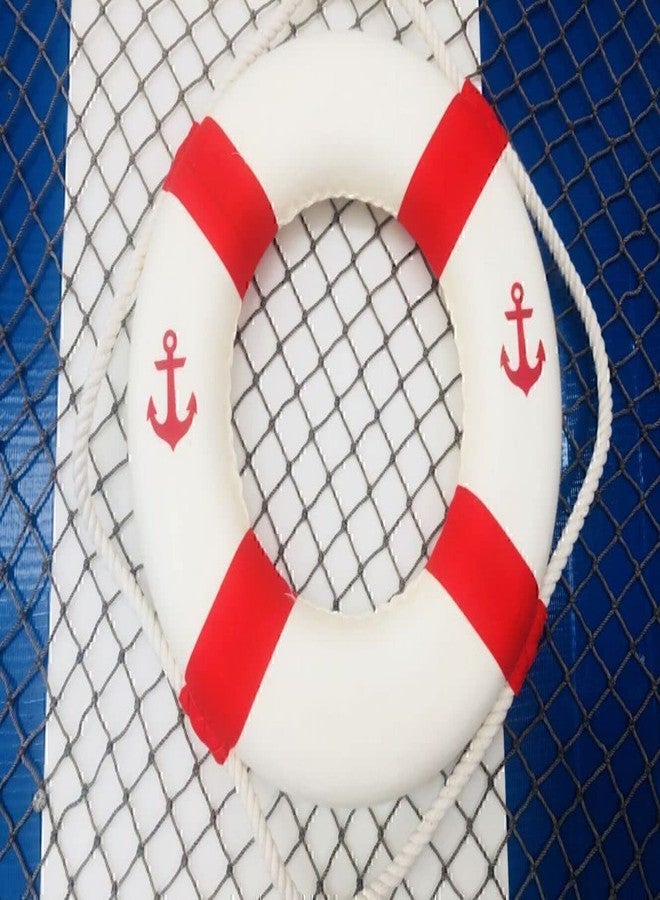 Handcrafted Nautical Decor طوق نجاة كلاسيكي أبيض مزخرف على شكل مرساة، مصنوع يدويًا من نماذج السفن، مع أشرطة حمراء، بطول 10 بوصات - زينة طوق النجاة - Image 2